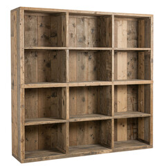 Rustic wooden bookshelf storage unit isolated PNG with Transparent Background