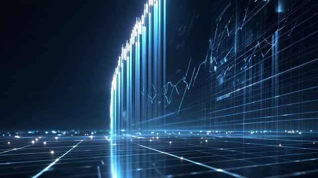 Digital chart glows in futuristic space, financial data, smart analytics, and global economic synergy for fintech, crypto, and startup visuals.