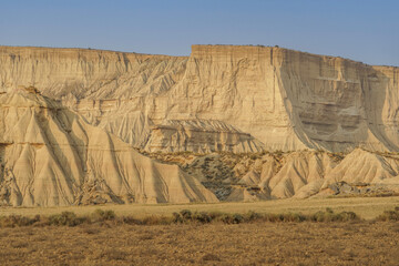 Dramatic Badlands Desert Landscape At Bardenas Reales Natural Park Navarra Spain. Clay Formations, Eroded Cliffs, Semi Desert, Geological Formations