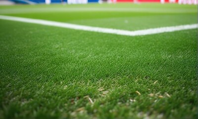 Vivid Green Soccer Field Corner with Crisp White Boundary Lines