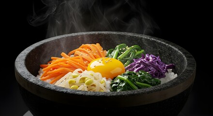 "A steaming bowl of Japanese ramen with soft-boiled egg, sliced pork, and fresh green onions, elegant plating, rising steam, side angle, minimal white background."