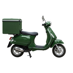 Obraz premium Green scooter for delivery services isolated PNG with Transparent Background