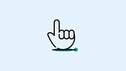 Obraz premium The image features a minimalist hand gesture, with a simple black outline, white background, extended middle finger, folded thumb, and turquoise line at wrist base.