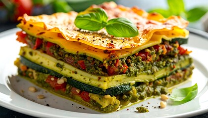 Colorful layered vegetarian lasagna