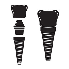 Dental implant, silhouette icon. Screw prosthesis, Illustration of dental implantation,orthodontic dental implantation