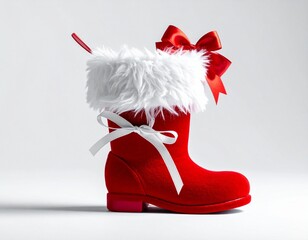 Vibrant Red Christmas Santa Boot with Snowflake and Festive Fur Trim on white background 