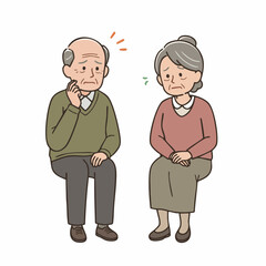 Cute Cartoon Style Senior People Illustration of Elderly Couple Sitting Together