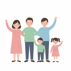 Obraz premium Flat Illustration Happy Family Portrait with Cheerful Members Togetherness