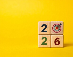 2026 Goal Achievement and Success Milestone 2026 wooden blocks on the yellow background 