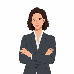 Modern Flat Woman in Suit with Arms Crossed Business Illustration