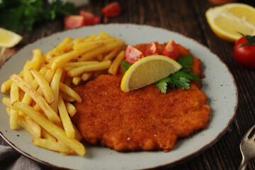 A Viennese schnizel with french fries