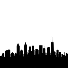 Fototapeta premium Cityscape Silhouette Against White Background Highrise Office Buildings