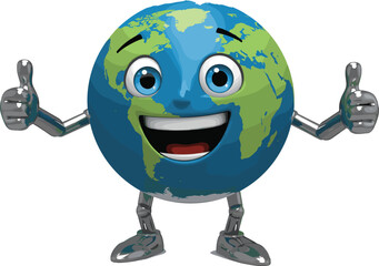 Happy Earth cartoon character illustration with smiling face, thumbs up, friendly planet mascot vector design for environment, ecology, nature, global awareness artwork