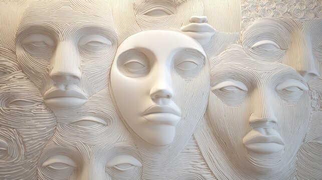 Abstract faces bas relief