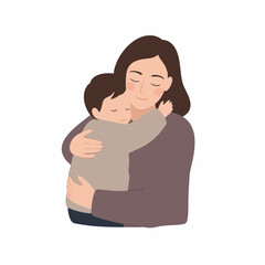 Flat Illustration of a Mother Comforting Her Child Tenderly in Simple Style