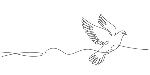 Obraz premium Elegant continuous line drawing vector illustration of a flying dove vector