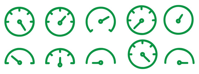Speedometers icons set. Speed indicator sign. Performance concept. Fast speed sign. Vector illustration