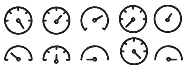 Speedometers icons set. Speed indicator sign. Performance concept. Fast speed sign. Vector illustration