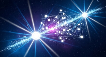 Naklejka premium Abstract Network Connection with Glowing Nodes and Data Streams in a Digital World