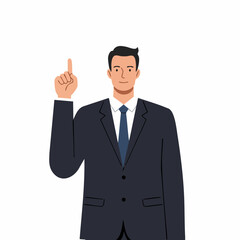 Flat Illustration Serious Business Man Pointing Upward Presentation Character
