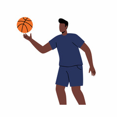 Fototapeta premium Flat Illustration Dark Skin Basketball Player Dribbling Ball Sport Character