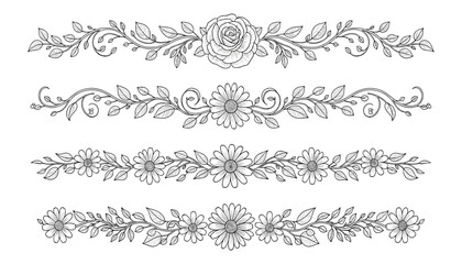Fototapeta premium Vector art of set of four decorative floral and leaf borders 