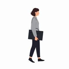 Minimalist Flat Illustration Woman Walking with Laptop Bag Character Design