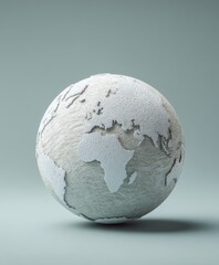 White textured globe model showcasing world map continents global connection