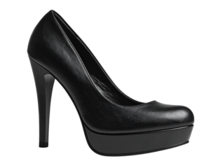  Black High Heel Pump with Platform Sole, Angled View, Transparent Background
