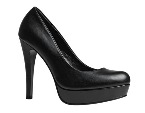  Black High Heel Pump with Platform Sole, Angled View, Transparent Background
