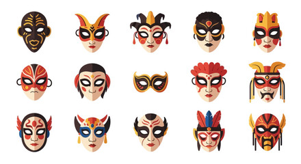 Fototapeta premium Collection of Decorative Masks - A Diverse Array of Artistic Expressions.