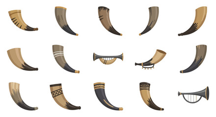 Obraz premium Collection of Decorative Horns and Musical Instruments.