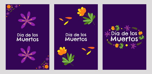 Day of the Dead Mexico poster set. National holiday September 16, Cinco de Mayo. Dia De Los Muertos. Colorful Mexican flowers. Fiesta poster party flyer greeting card. Vector illustration