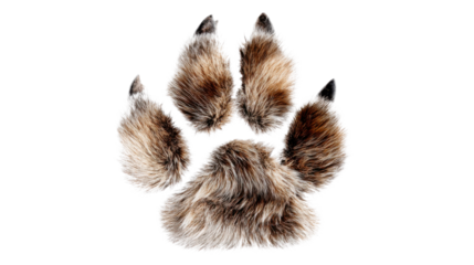 Fluffy Animal Paw Print with Fur Isolated on white Background