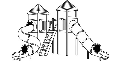 Continuous one line drawing vector illustration of a playground slide structure vector