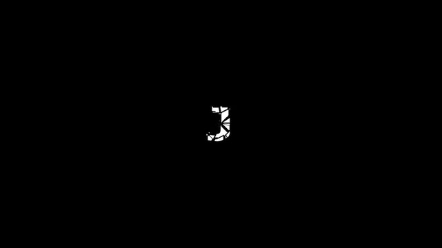 Shatter J Text Animation.Broken and Exploding Typography Effect withMotion Graphics, Presentations, and Creative Videos.English alfabet letters