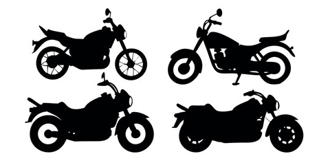 Naklejka premium Vector Silhouette Set of Motorbikes Sport Bike Cruiser Chopper and Scooter