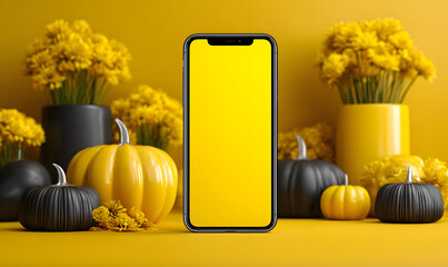 smartphone mobile tablet mockup empty blank white isolate color display device happy halloween day horror pumpkin sale advertisement marketing product mockup happy halloween day balloon black yellow