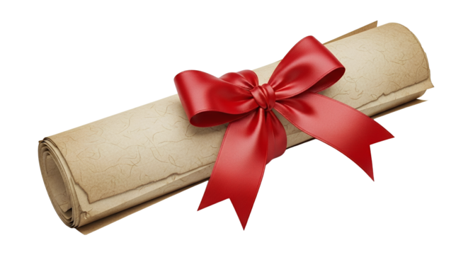 Vintage Scroll Red Ribbon Bow Transparent Background - Powered by Adobe