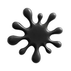 Elegant glossy black paint splash with fluid extensions on a clear isolated field