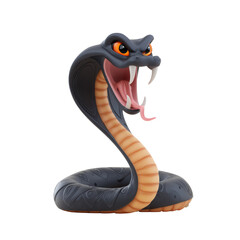 Fototapeta premium Cartoon cobra with piercing gaze, digitally rendered on a neutral, isolated, unobtrusive backdrop