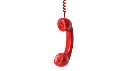 Hanging Red Retro Telephone Handset with Cord - Isolated Communication and Hotline Symbol - Customer Service Graphic
