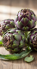 Obraz premium artichokes on a wooden table