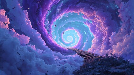 A spiral staircase through an electric cloud