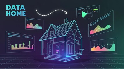 Smart Home Data Analytics: A captivating visual of a house intertwined with interactive data displays, illustrating the smart home concept and its data-driven capabilities. - Powered by Adobe