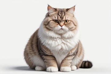 Obraz premium a cat sitting on a white surface looking at the camera with a serious look on its face and whised eyes, with a white background of brown and black and white bac