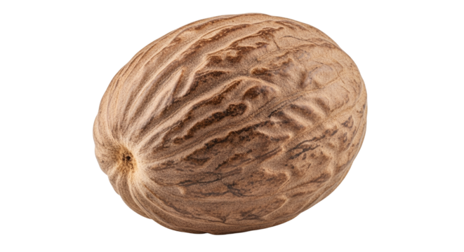 Whole Nutmeg Seed on Black Background for Transparent Use