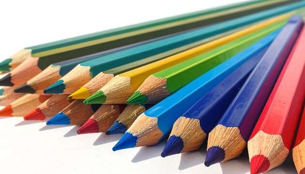 Colorful pencils arranged on a white background