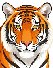 Fototapeta premium Close-up of a tiger's head and shoulders against a white background