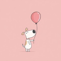 Cartoon dog holding pink balloon against solid pink background
